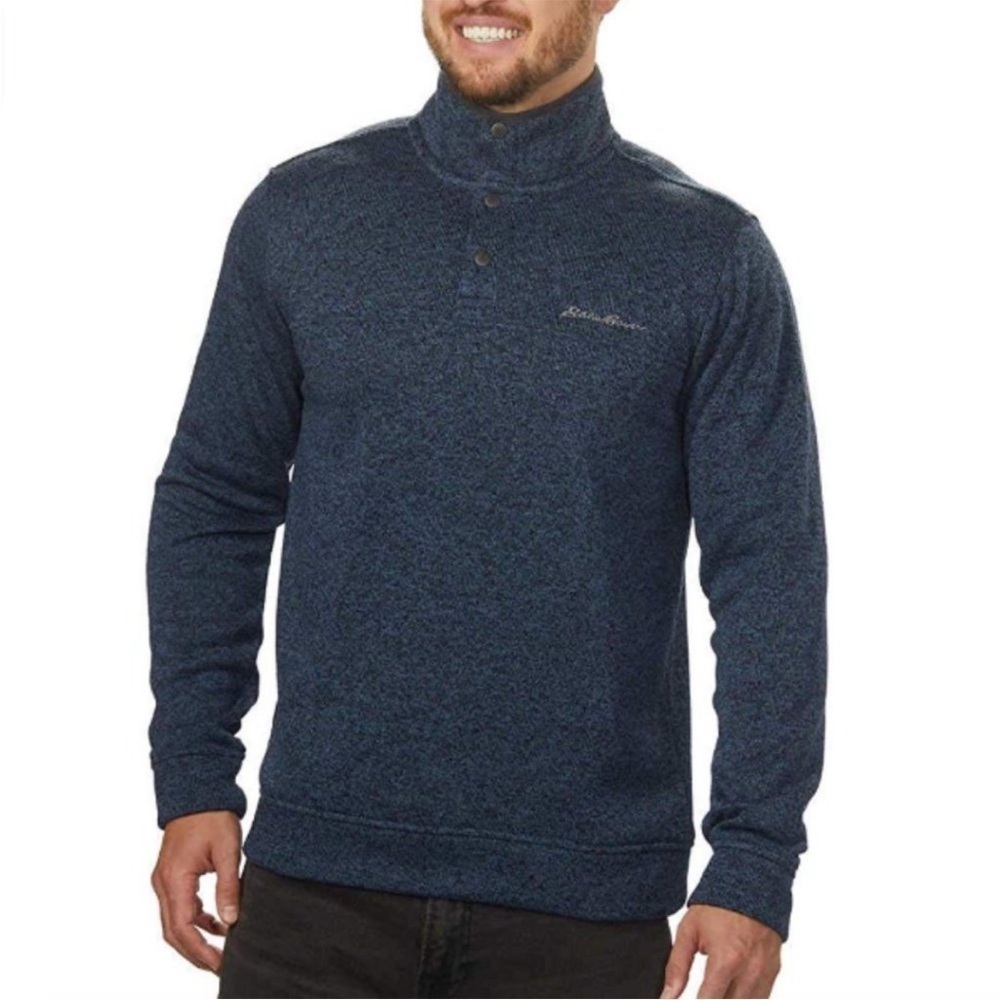 Eddie Bauer Radiator Fleece Pullover Snap Placket Heather‎ Blue Medium